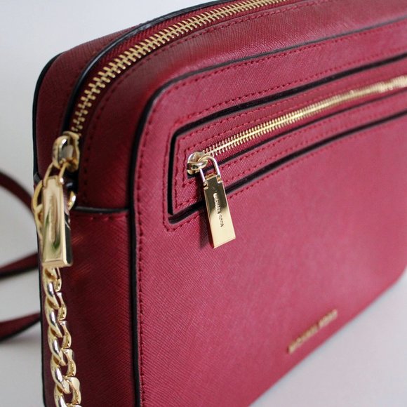 Michael Kors Red Jet Set Large Saffiano Leather Crossbody Bag - Picture 6 of 10